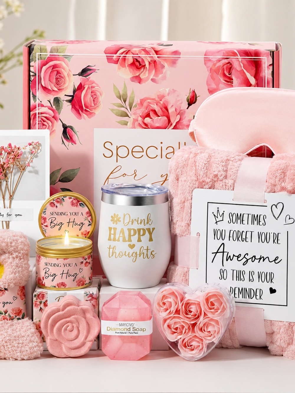 Pink Floral Self-Care Gift Set - Cozy Spa Essentials